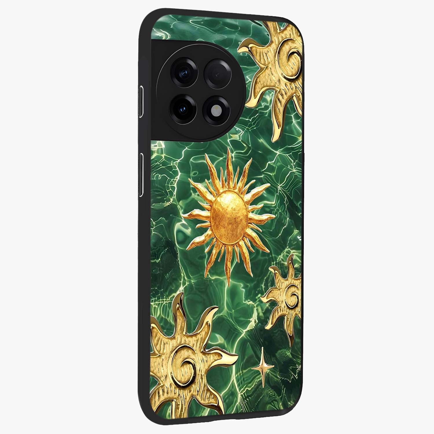 Aqua Sun Mirage Glass Case for 1+11R side perspective highlighting bold mirage style design details
