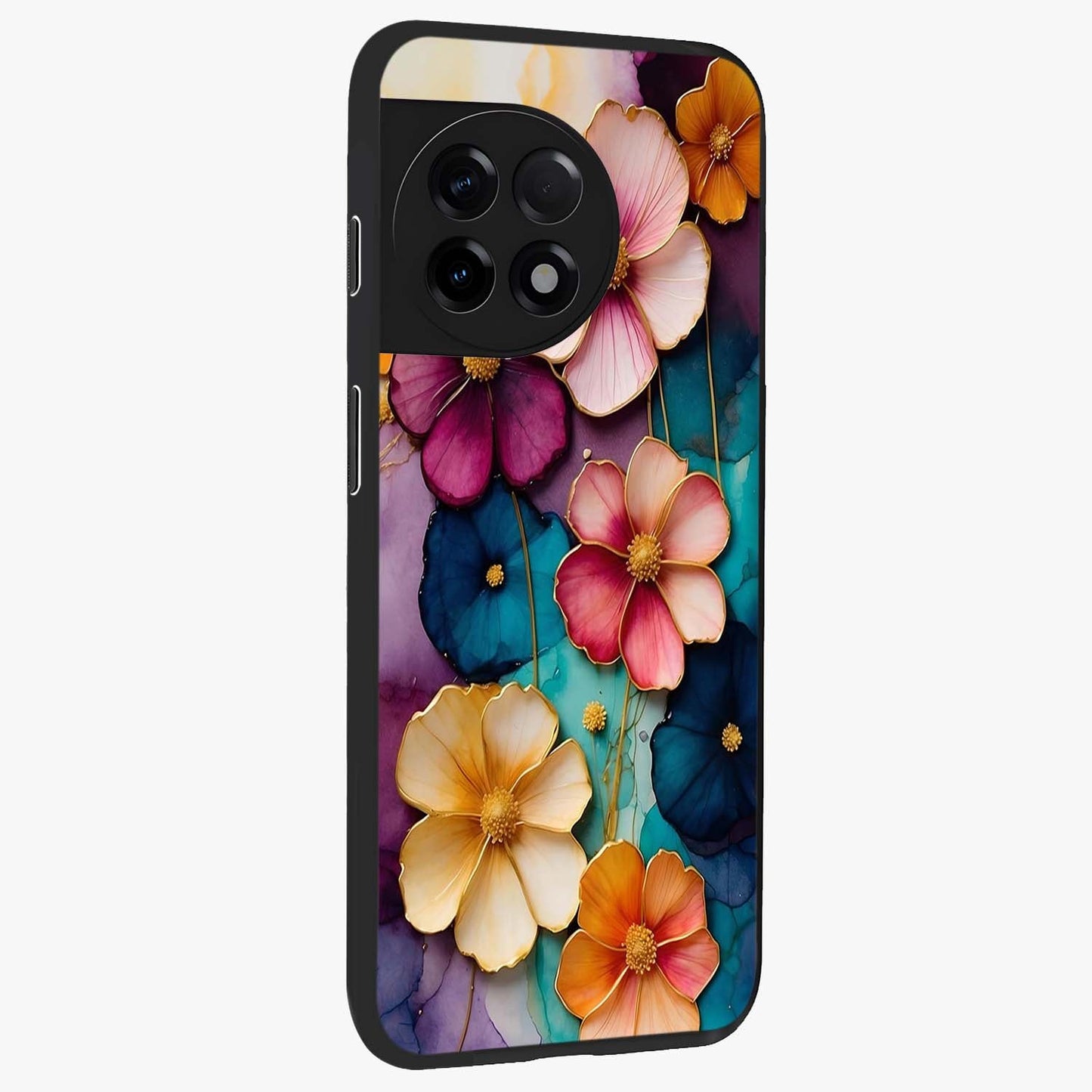Artlyn Grace Flower Pattern Glass Case for 1+11R side perspective highlighting premium edges and delicate floral design