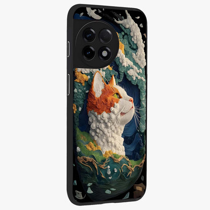 Aurora Cat Dreams Glass Case for 1+11R side perspective highlighting detailed feline illustration and smooth edges