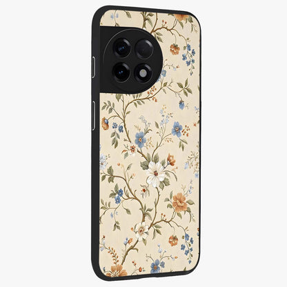 Beige Vintage Flower Glass Case for 1+11R side perspective highlighting subtle tones and premium floral detailing