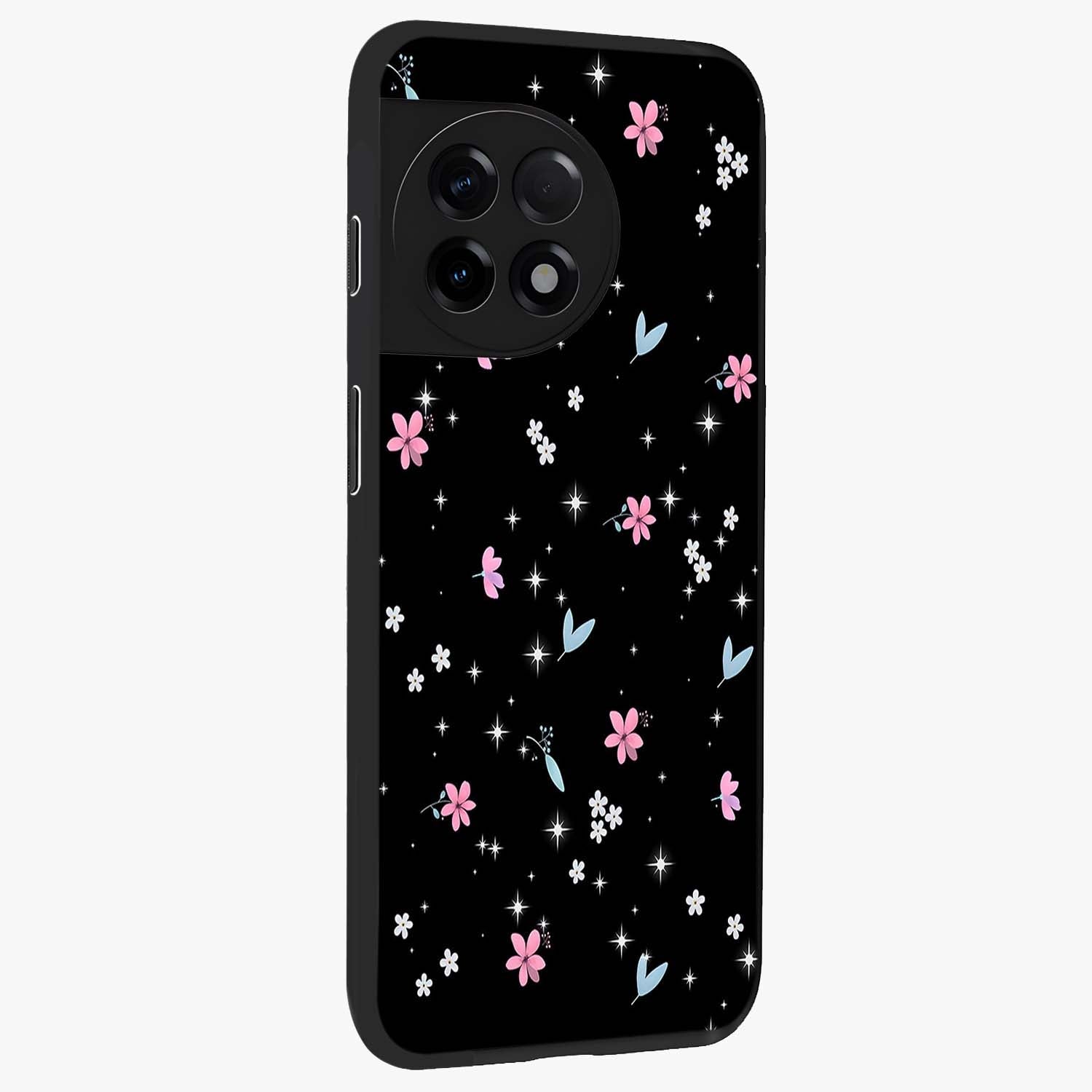 Black Aesthetic Wallpapers Glass Case for 1+11R side perspective highlighting sleek edges and premium dark design