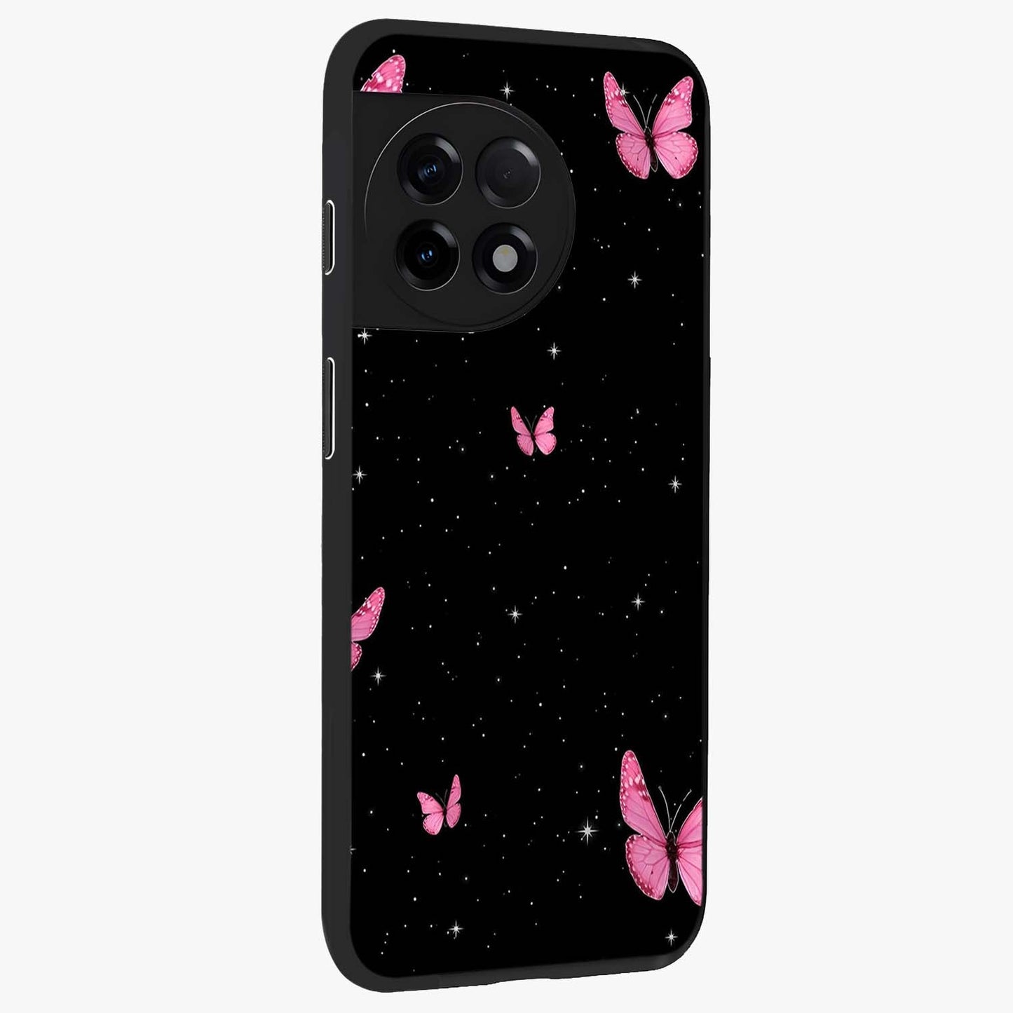 Blinking Butterfly Glass Case for 1+11R displayed upright for graceful aesthetic visibility and premium finish.