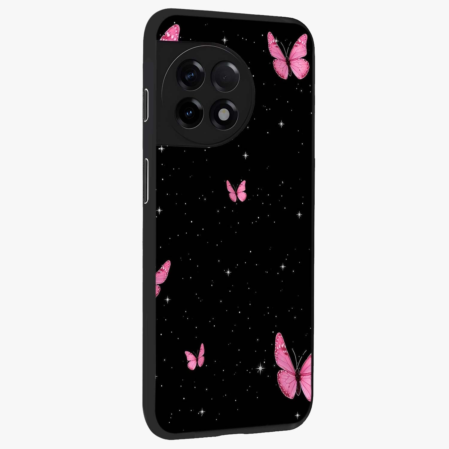 Blinking Butterfly Glass Case for 1+11R displayed upright for graceful aesthetic visibility and premium finish.