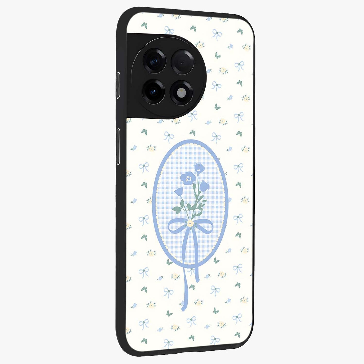 Blue Ribbon Bloom Glass Case for 1+11R side perspective highlighting graceful floral design and premium edges