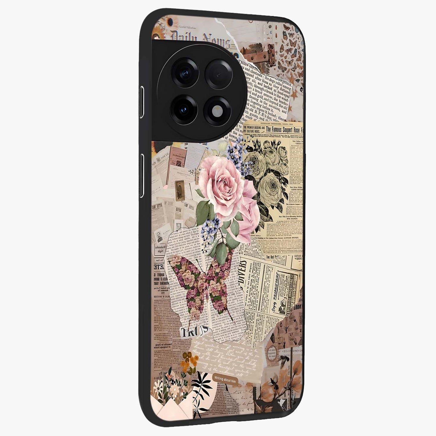 Butterfly News Bloom Glass Case for 1+11R side perspective highlighting intricate bloom details and premium finish