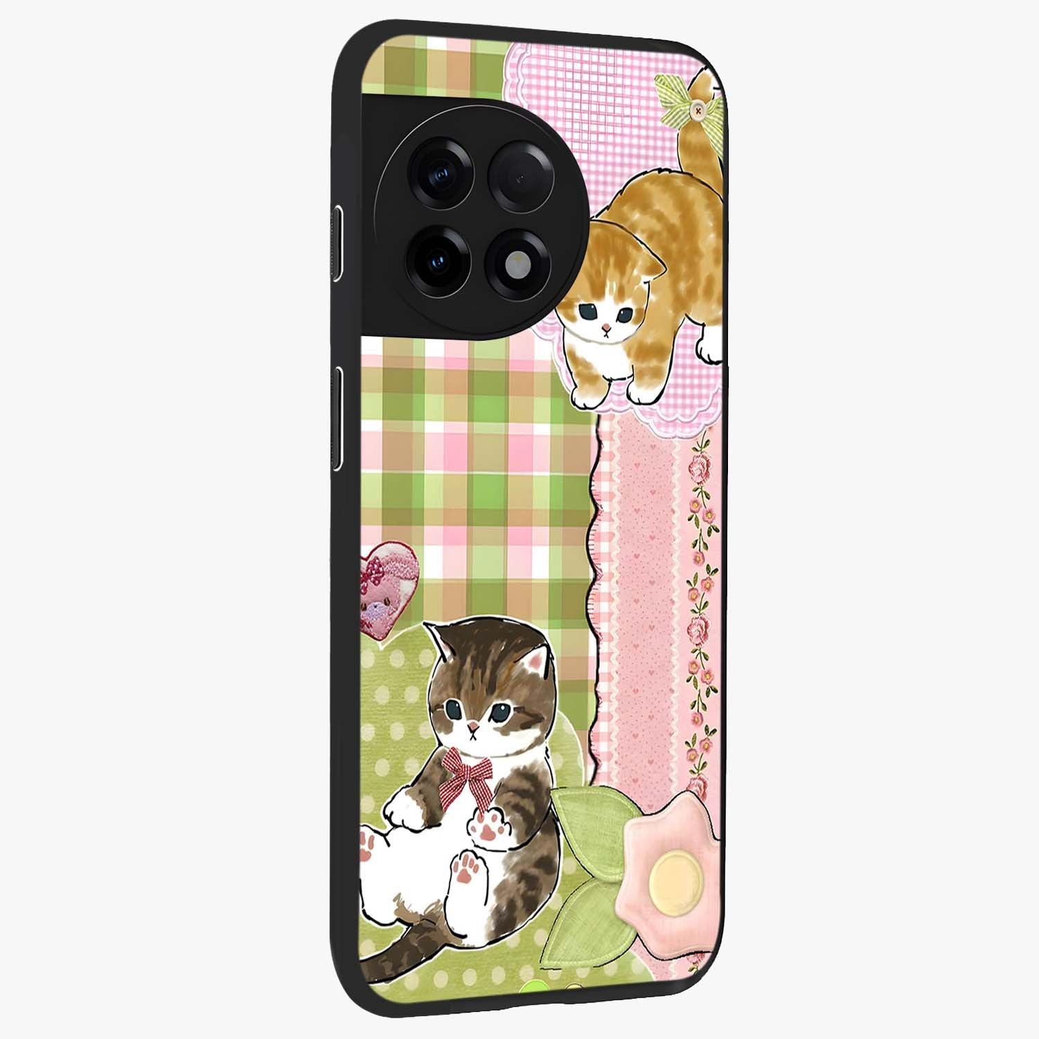 Cats Sweet Button Glass Case for 1+11R side perspective highlighting playful details and sleek premium build