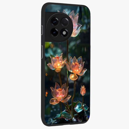 Celestial Lotus Light Glass Case for 1+11R side perspective highlighting delicate lotus detailing and premium finish