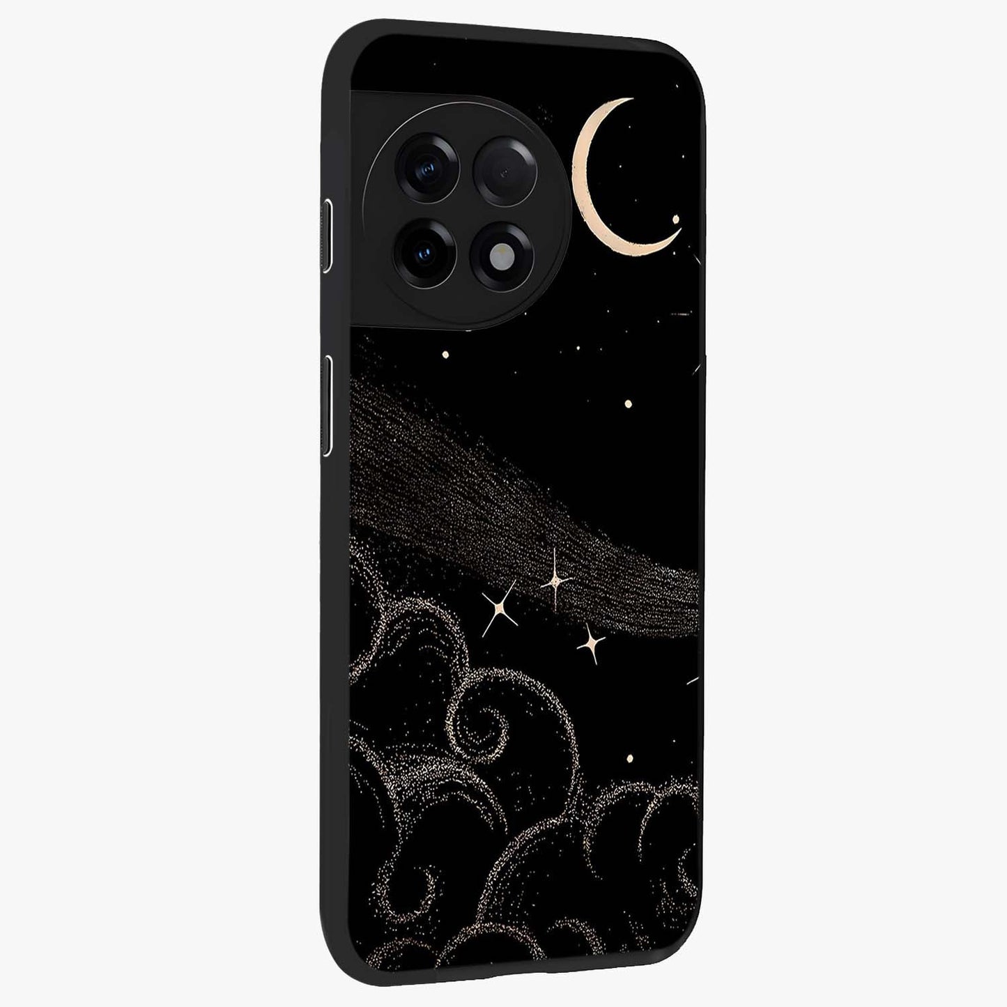 Celestial Midnight Veil Glass Case for 1+11R side perspective highlighting rich night tones and sleek premium edges