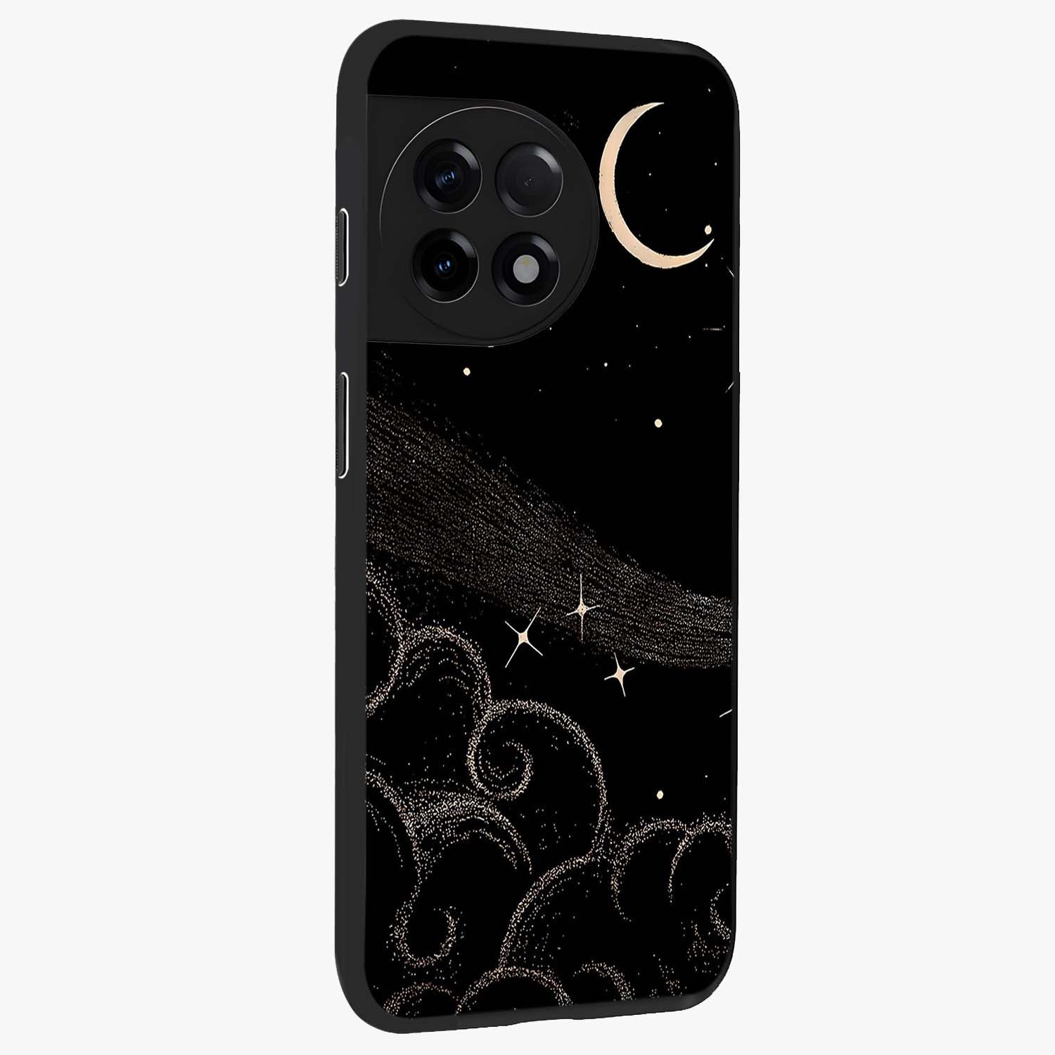 Celestial Midnight Veil Glass Case for 1+11R side perspective highlighting rich night tones and sleek premium edges