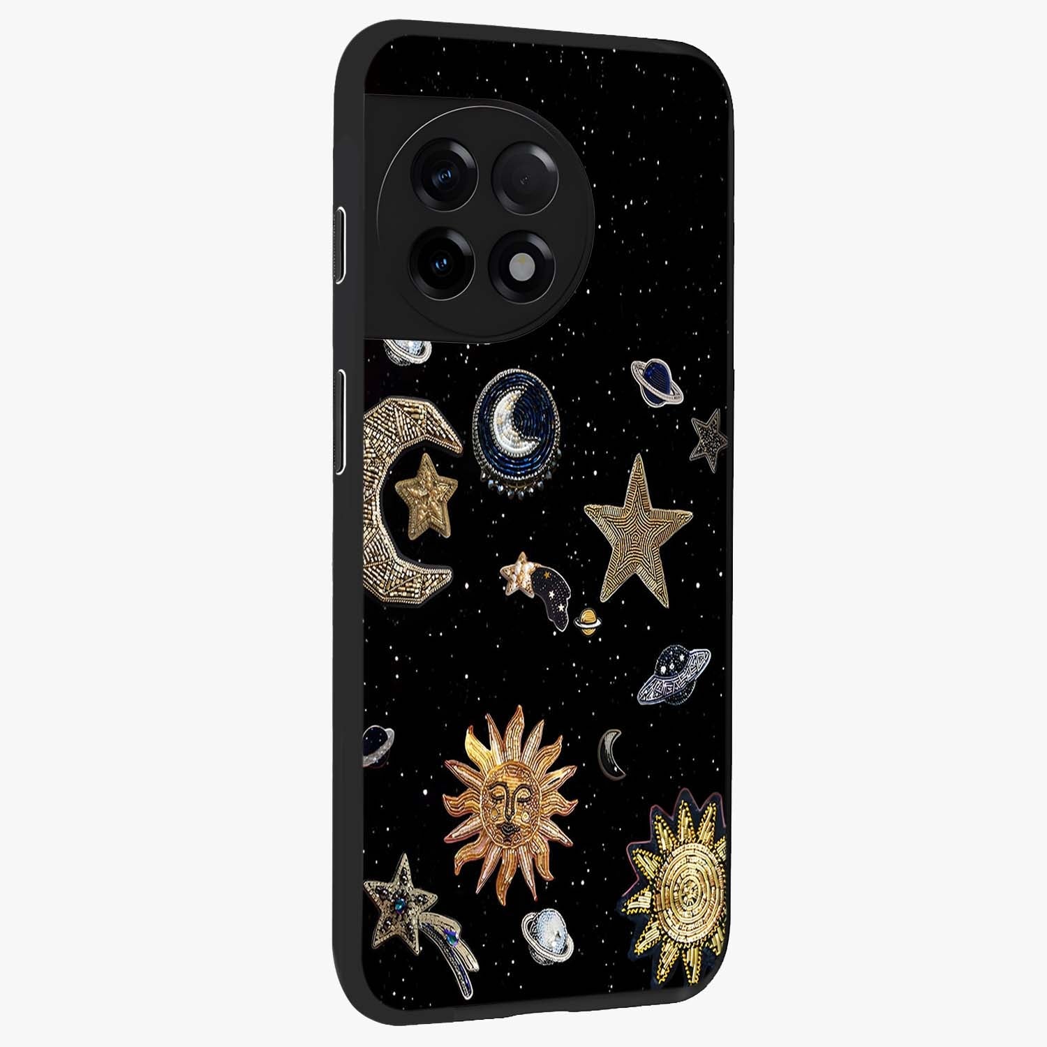 Celestial Star Charm Glass Case for 1+11R side perspective highlighting glowing star detailing and premium build