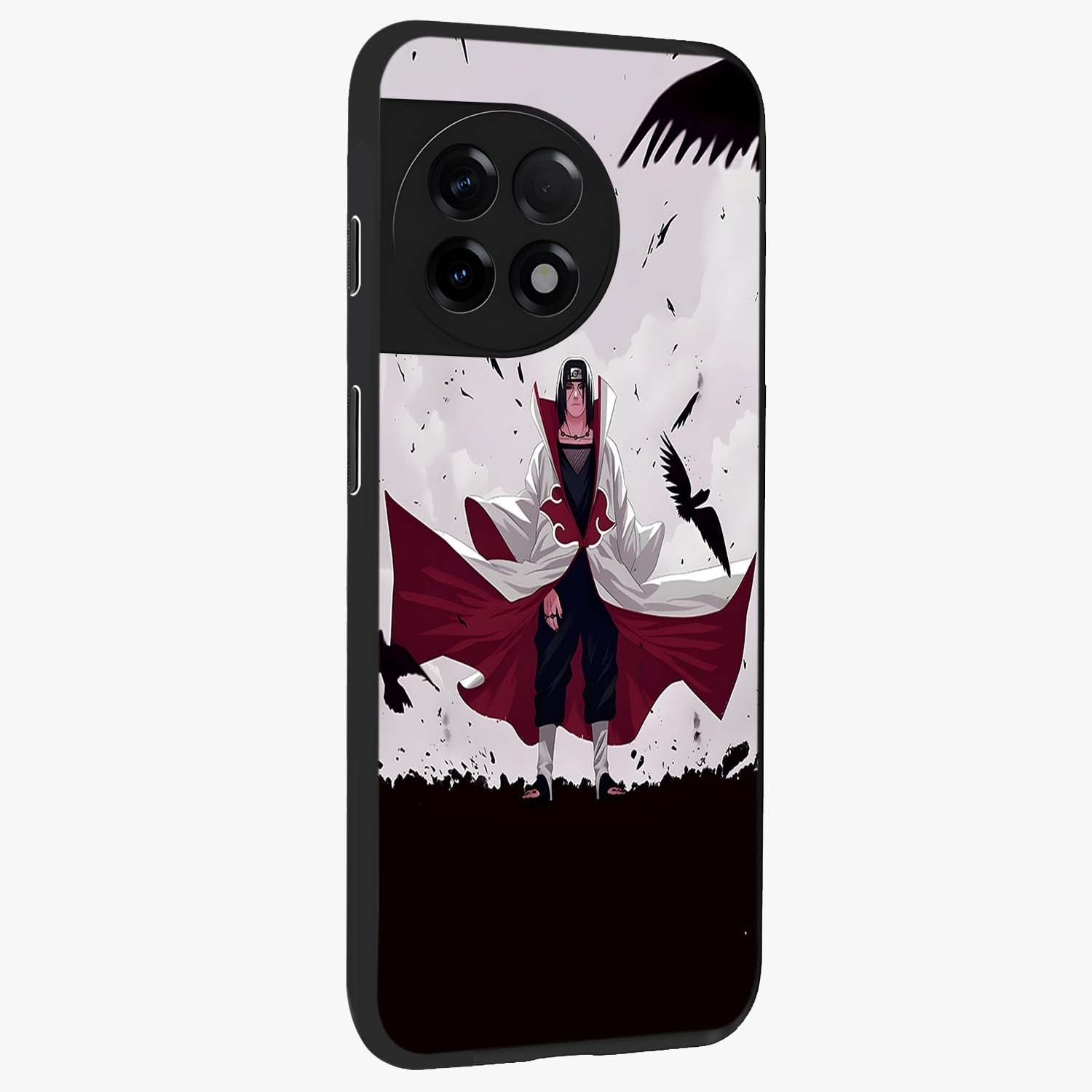 Crimson Crow Ascension Glass Case for 1+11R side perspective highlighting intricate crow detailing and premium texture