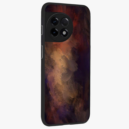 Crimson Dusk Whirl Glass Case for 1+11R side perspective highlighting fluid red textures and sleek build