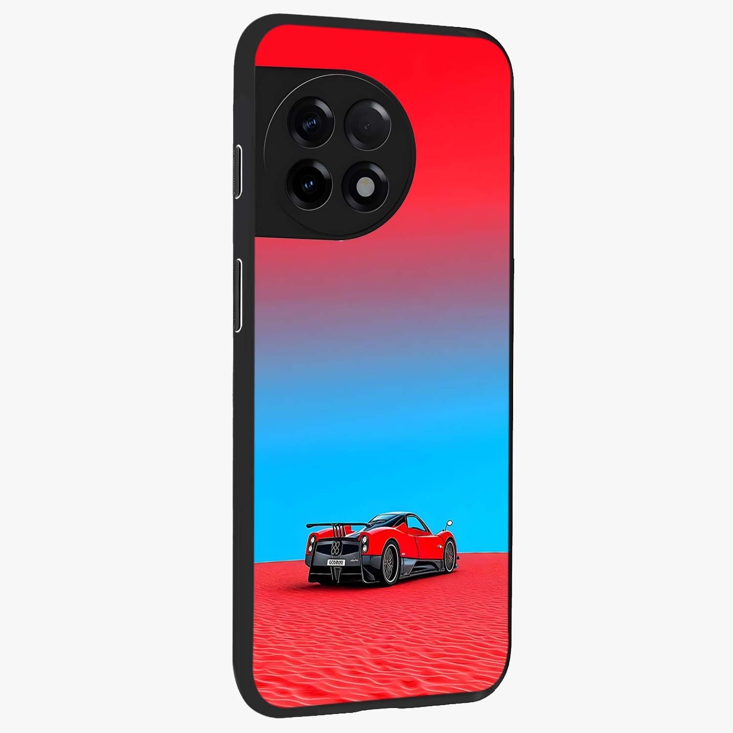 Crimson Speed Mirage Glass Case for 1+11R side perspective highlighting smooth aerodynamic design and premium edges