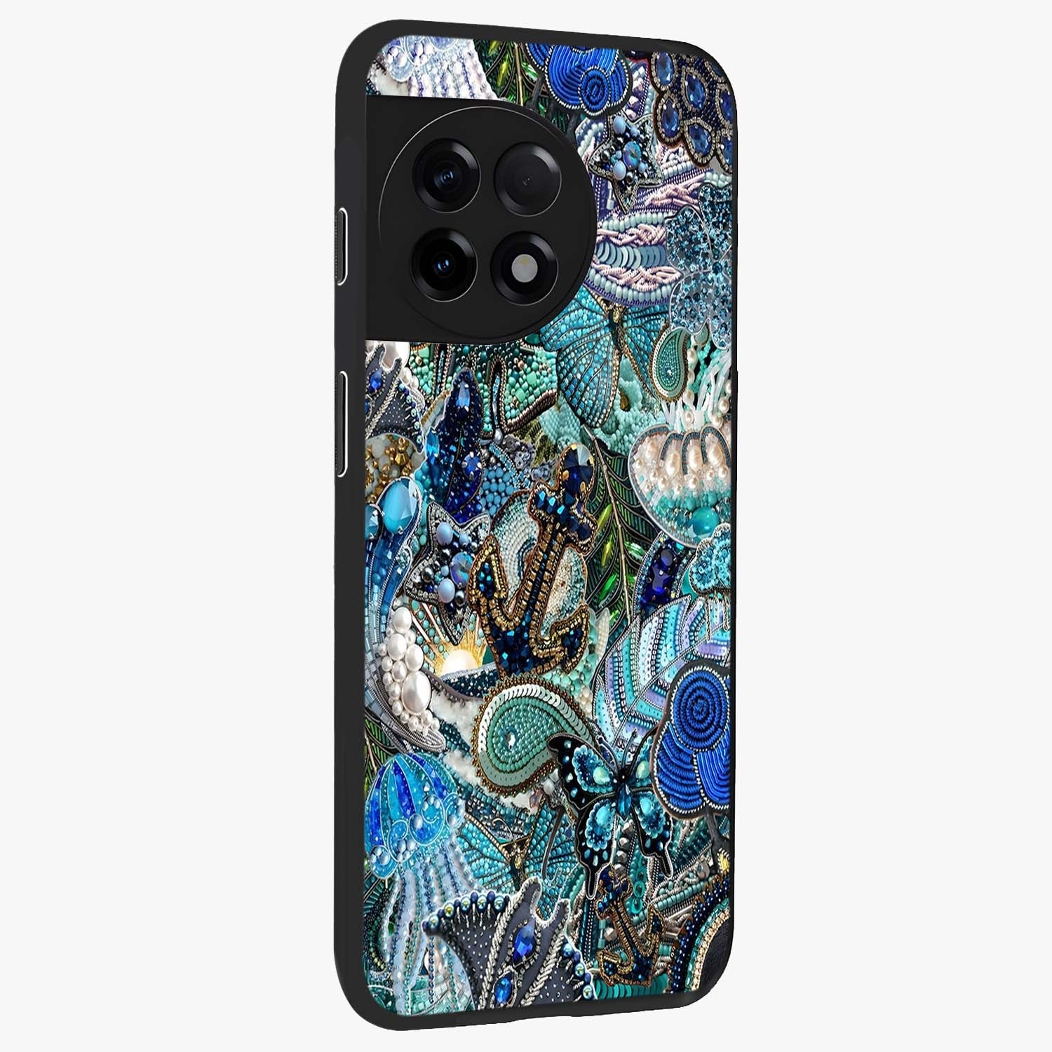 Crystal Ocean Magic Glass Case for 1+11R side perspective highlighting wave textures and smooth premium build