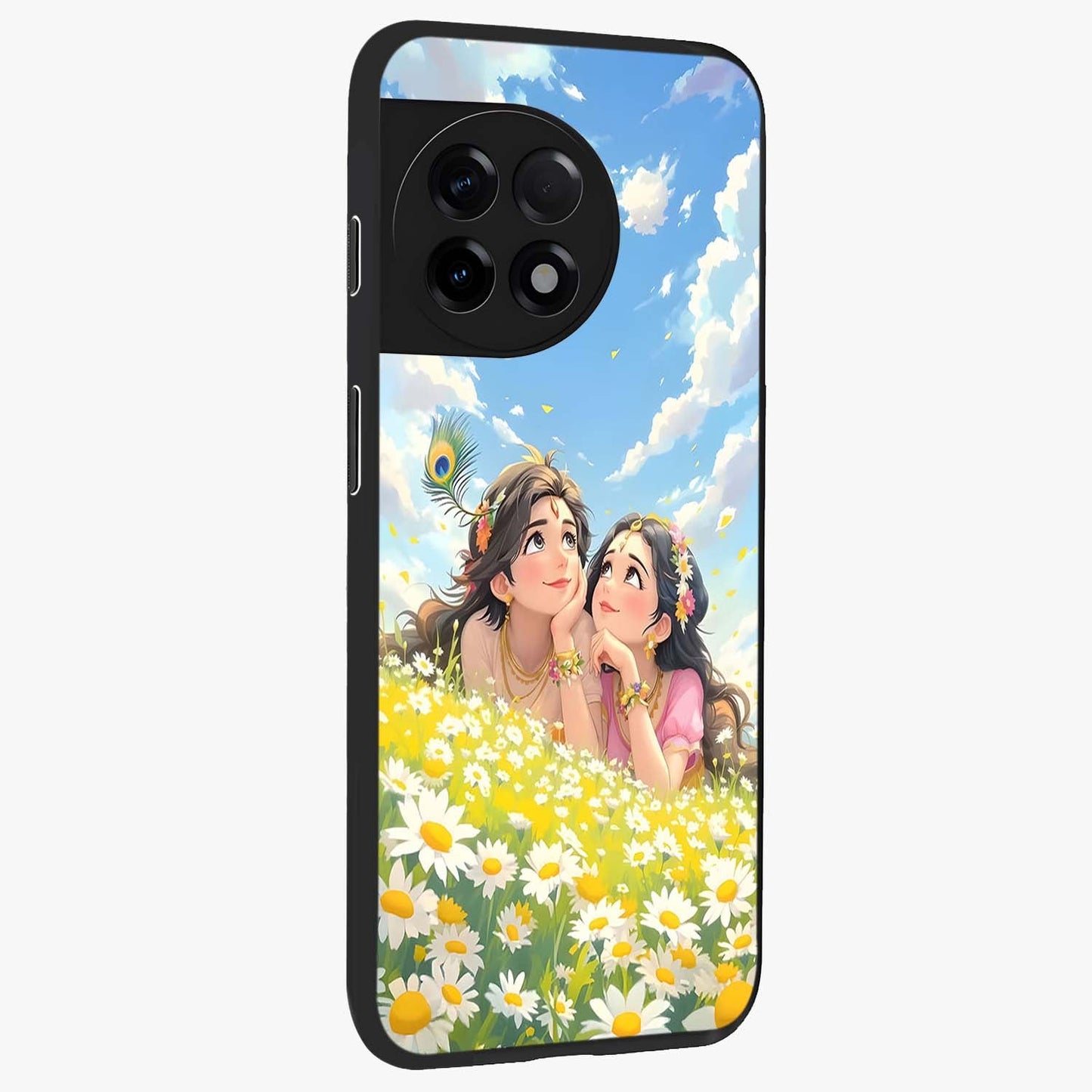 Daisy Daydream Love Glass Case for 1+11R side perspective highlighting charming floral textures and premium edge finish