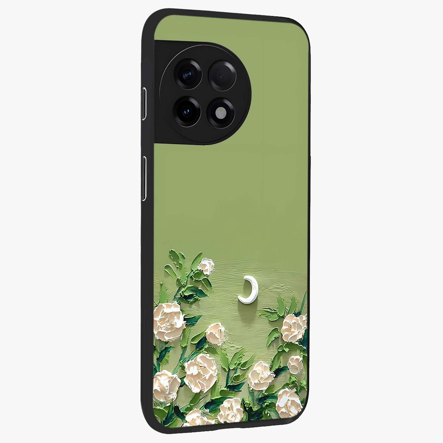 Emerald Bloom Calm Glass Case for 1+11R side perspective highlighting delicate bloom detailing and smooth edges