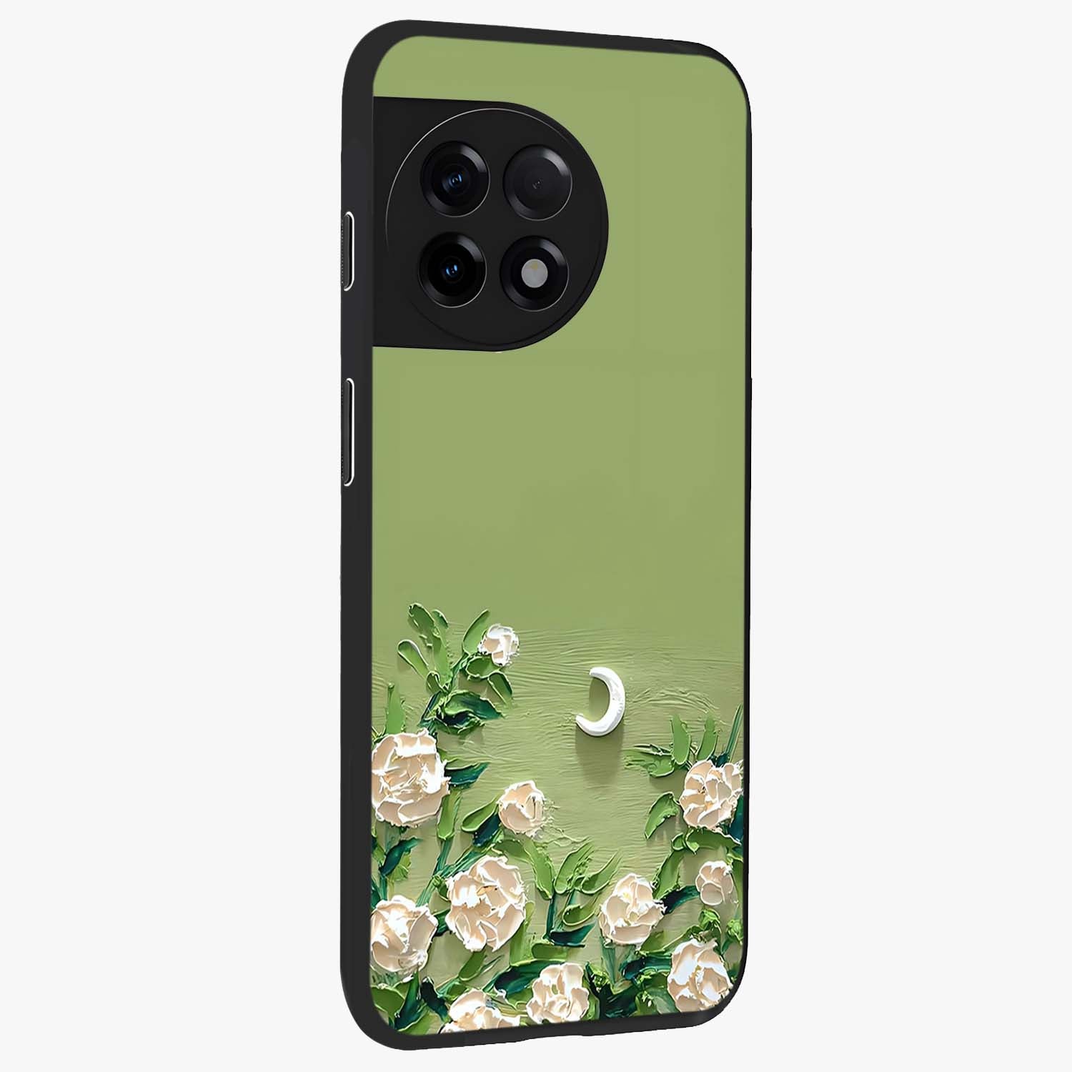 Emerald Bloom Calm Glass Case for 1+11R side perspective highlighting delicate bloom detailing and smooth edges
