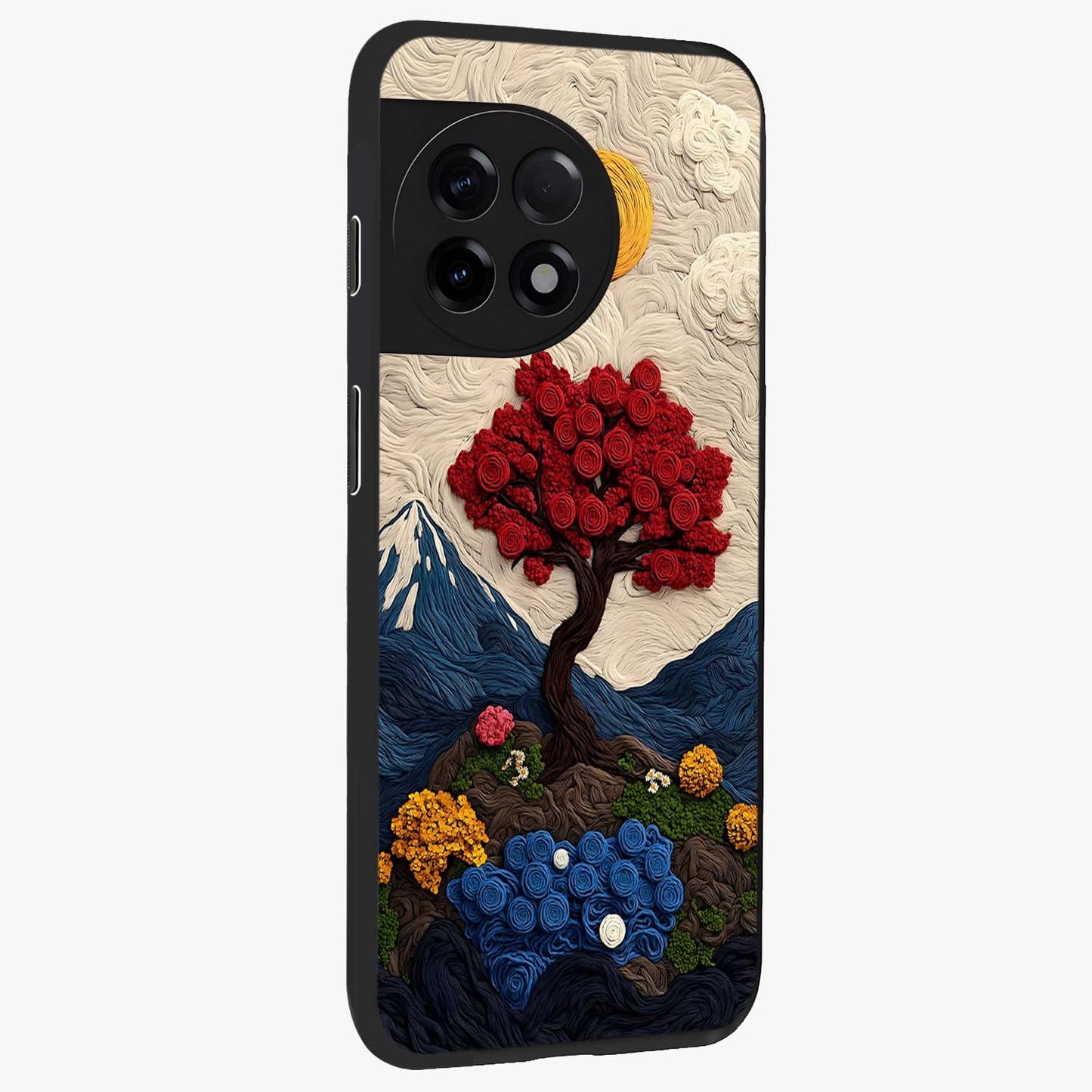 Eternal Nature Tapestry Glass Case for 1+11R side perspective highlighting woven texture design and premium edge finish