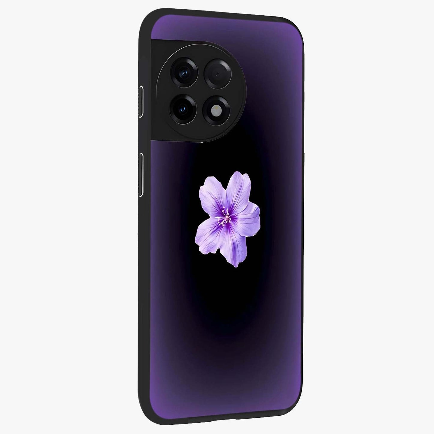 Flower on Soft Violet Gradient Glass Case for 1+11R side perspective highlighting delicate bloom detailing and smooth edges