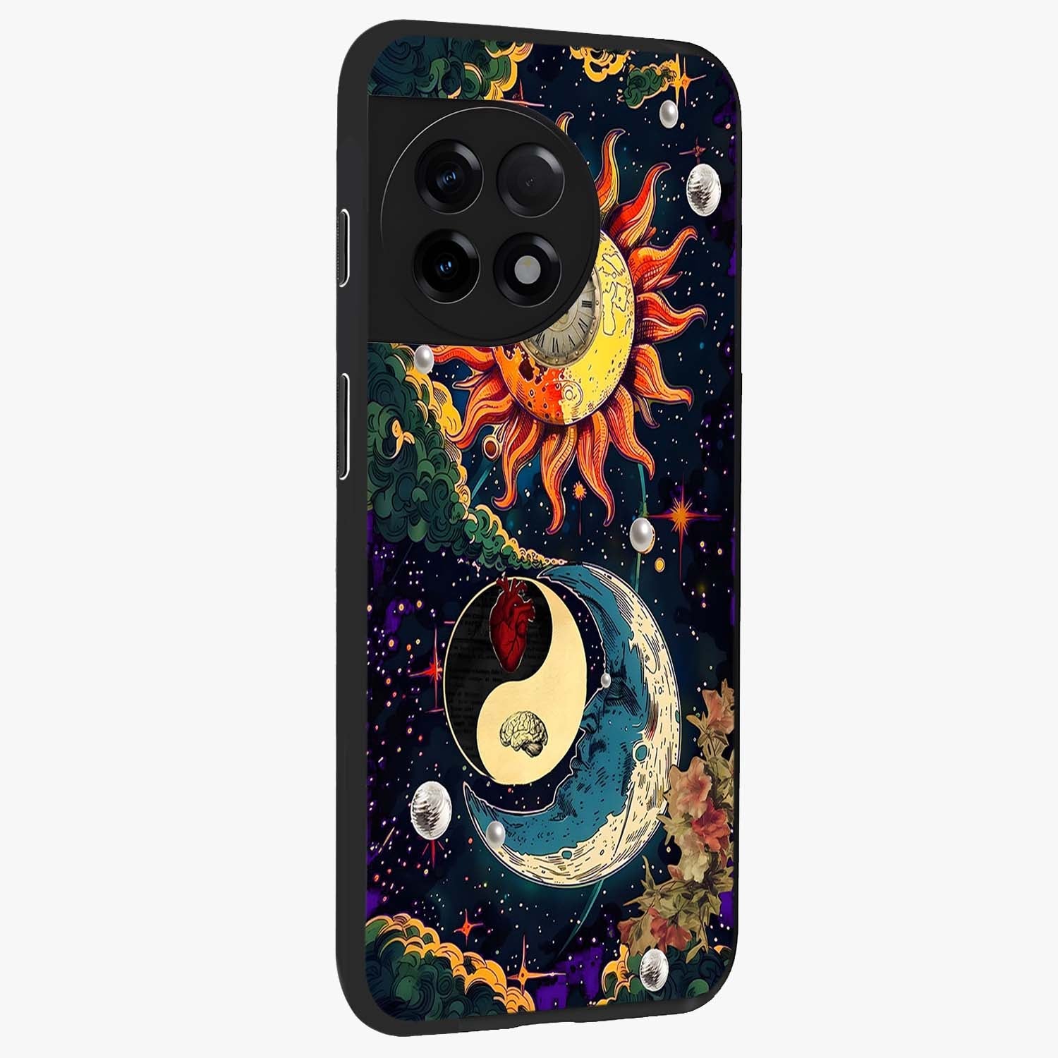 Future Universe Glass Case for 1+11R side perspective highlighting dynamic galaxy textures and premium edges
