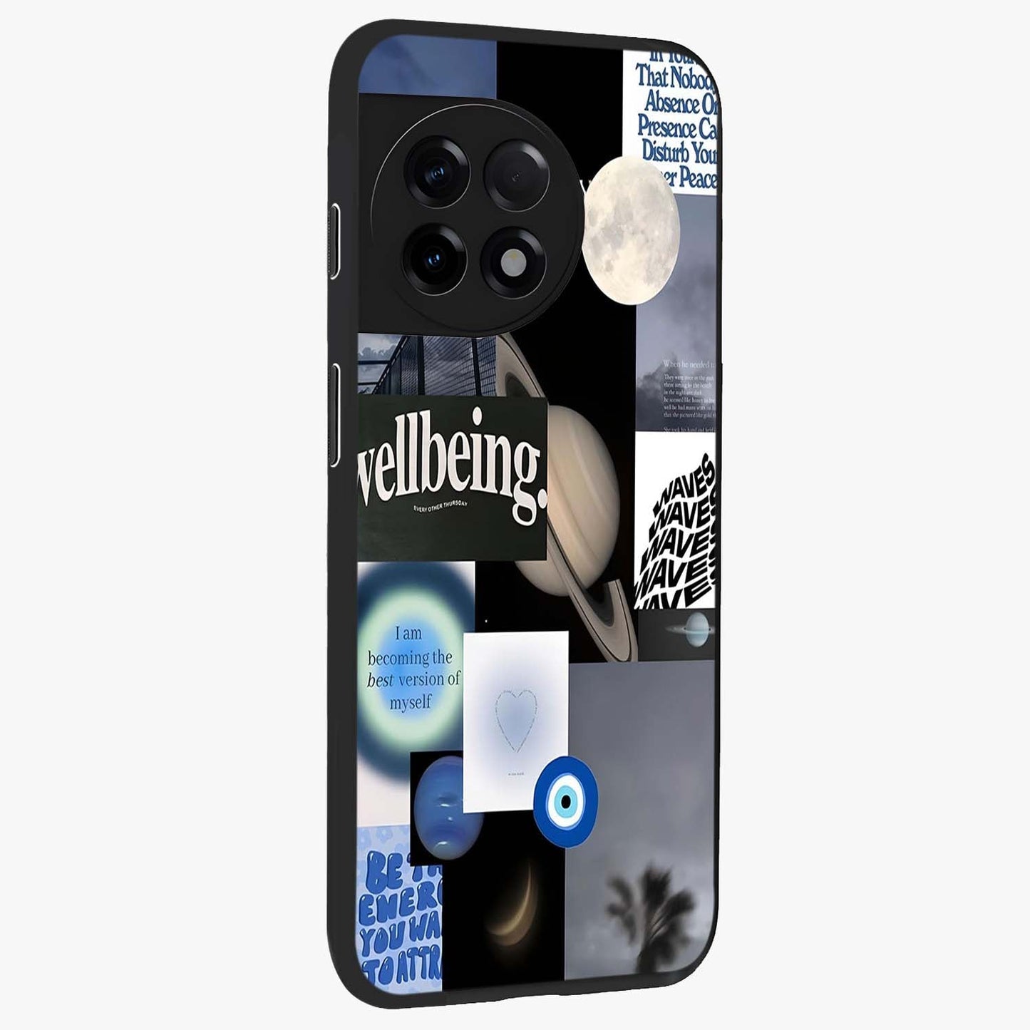 Galactic Energy Collage Glass Case for 1+11R side perspective highlighting bold abstract detailing and sleek build