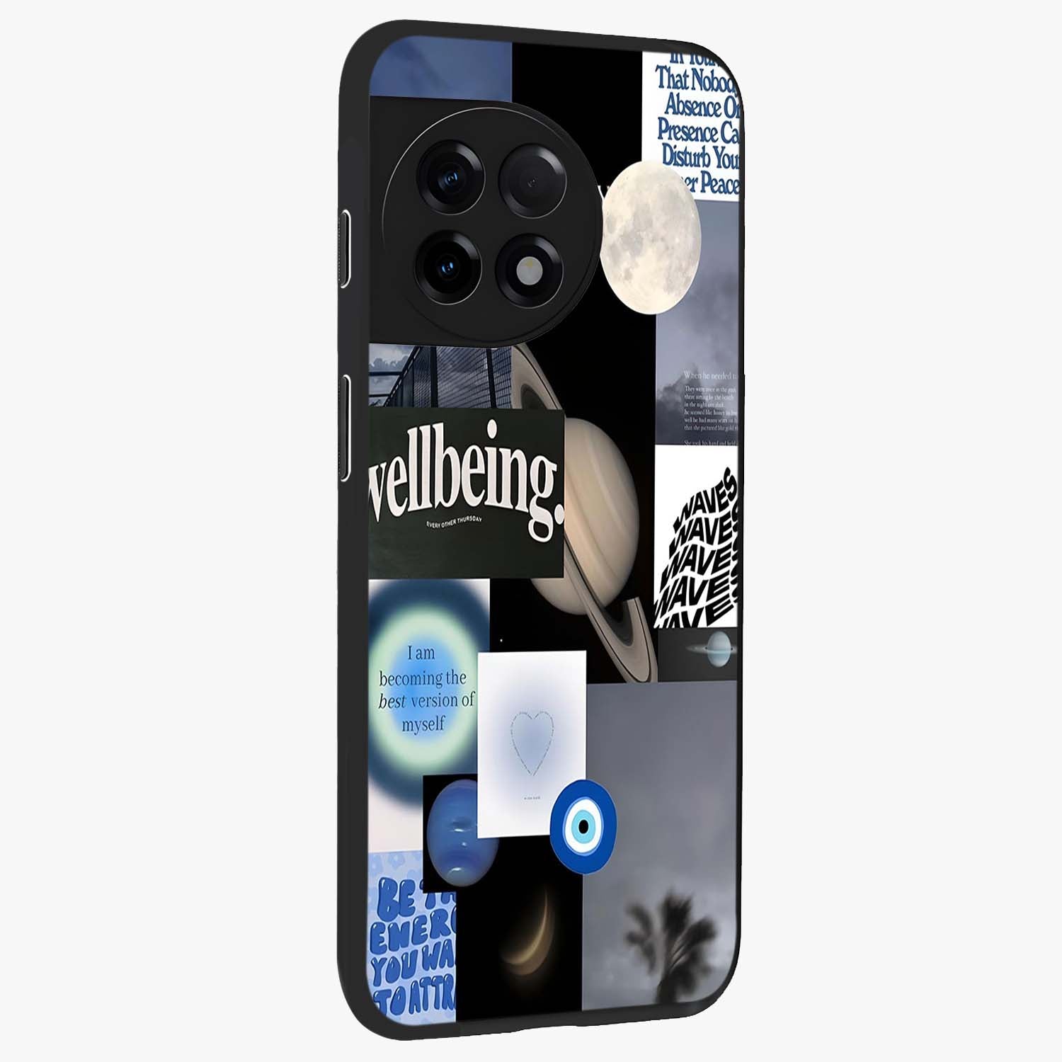 Galactic Energy Collage Glass Case for 1+11R side perspective highlighting bold abstract detailing and sleek build