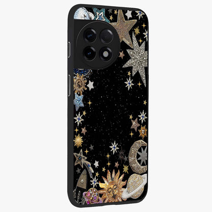 Galactic Jewel Stars Glass Case for 1+11R side perspective highlighting shimmering textures and premium edges