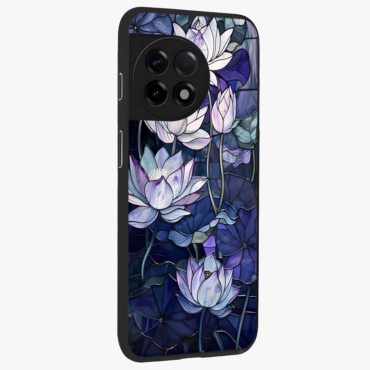 Gloss Petal Rush Glass Case for 1+11R side perspective highlighting smooth edges and rich petal textures