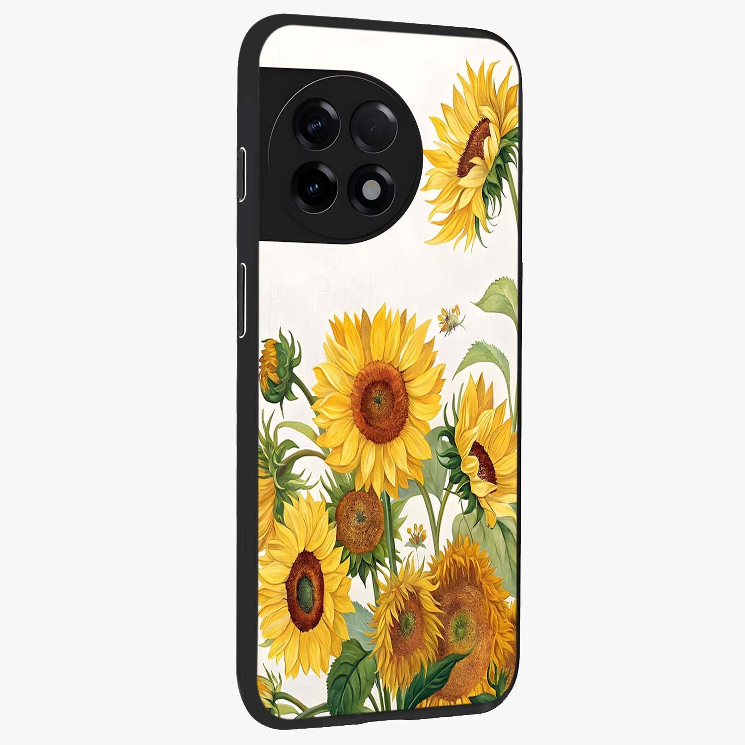 Golden Bloom Night Glass Case for 1+11R side perspective highlighting radiant bloom detailing and premium edges