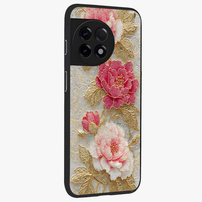 Golden Celestial Charm Glass Case for 1+11R side perspective highlighting luminous detailing and premium edge finish