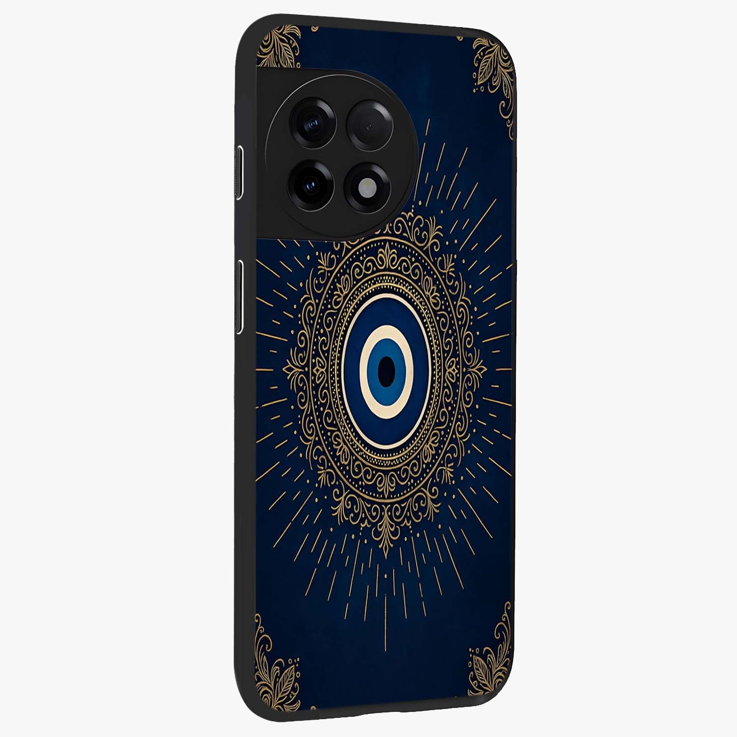 Golden Heart Glow Glass Case for 1+11R side perspective highlighting smooth heart detailing and premium edges