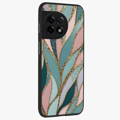 Golden Lotus Glow Glass Case for 1+11R side perspective highlighting intricate lotus detailing and premium edge finish