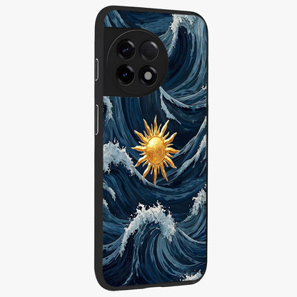 Gold Sun Blush Glass Case for 1+11R side perspective highlighting radiant textures and smooth premium build