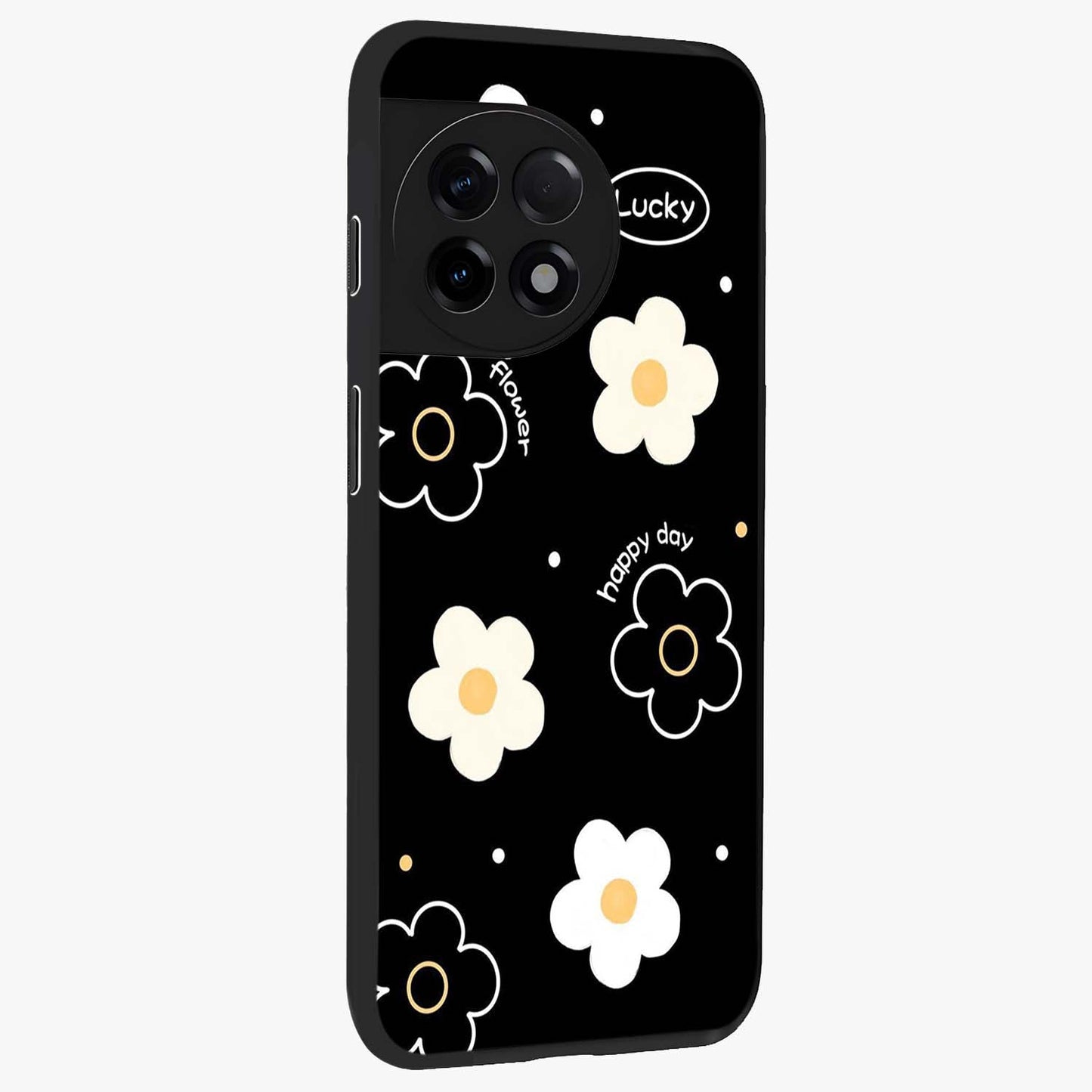 Happy Day Daisy Glass Case for 1+11R side perspective highlighting fresh floral textures and premium edges