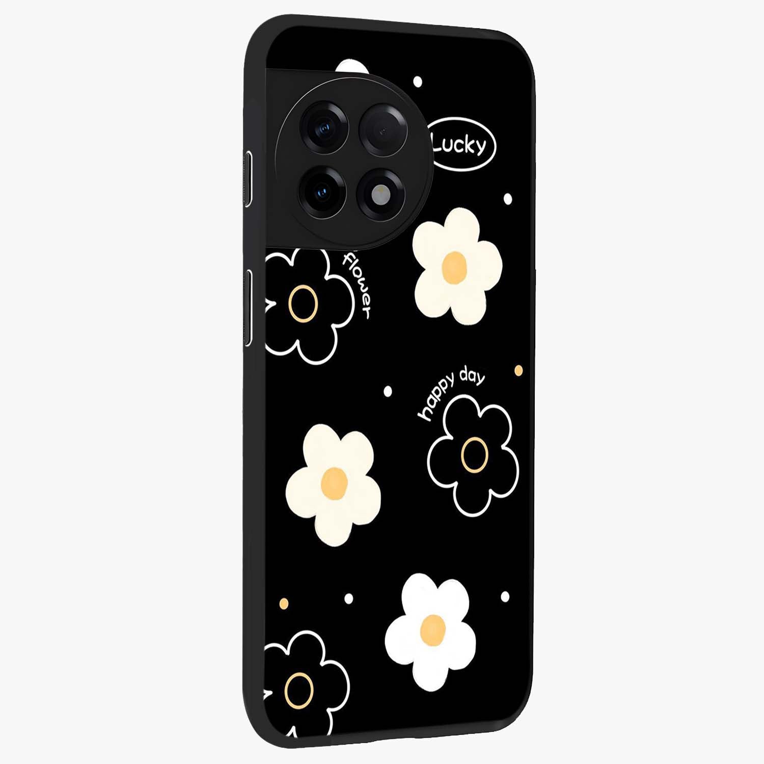 Happy Day Daisy Glass Case for 1+11R side perspective highlighting fresh floral textures and premium edges