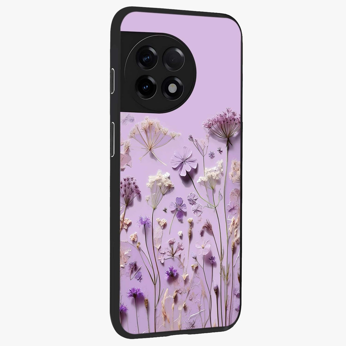 Lavender Blossom Dream Glass Case for 1+11R side perspective highlighting gentle bloom detailing and premium edges