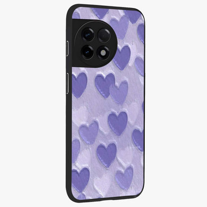 Lavender Paper Hearts Glass Case for 1+11R side perspective highlighting delicate heart textures and sleek build