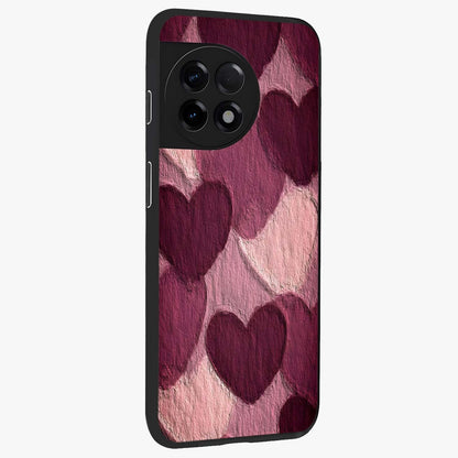 Layered Paper Hearts Glass Case for 1+11R side perspective highlighting layered texture detailing and premium edges