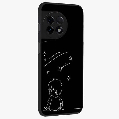 Line Art Boy With Shooting Stars Glass Case for 1+11R side perspective highlighting delicate line textures and smooth edges