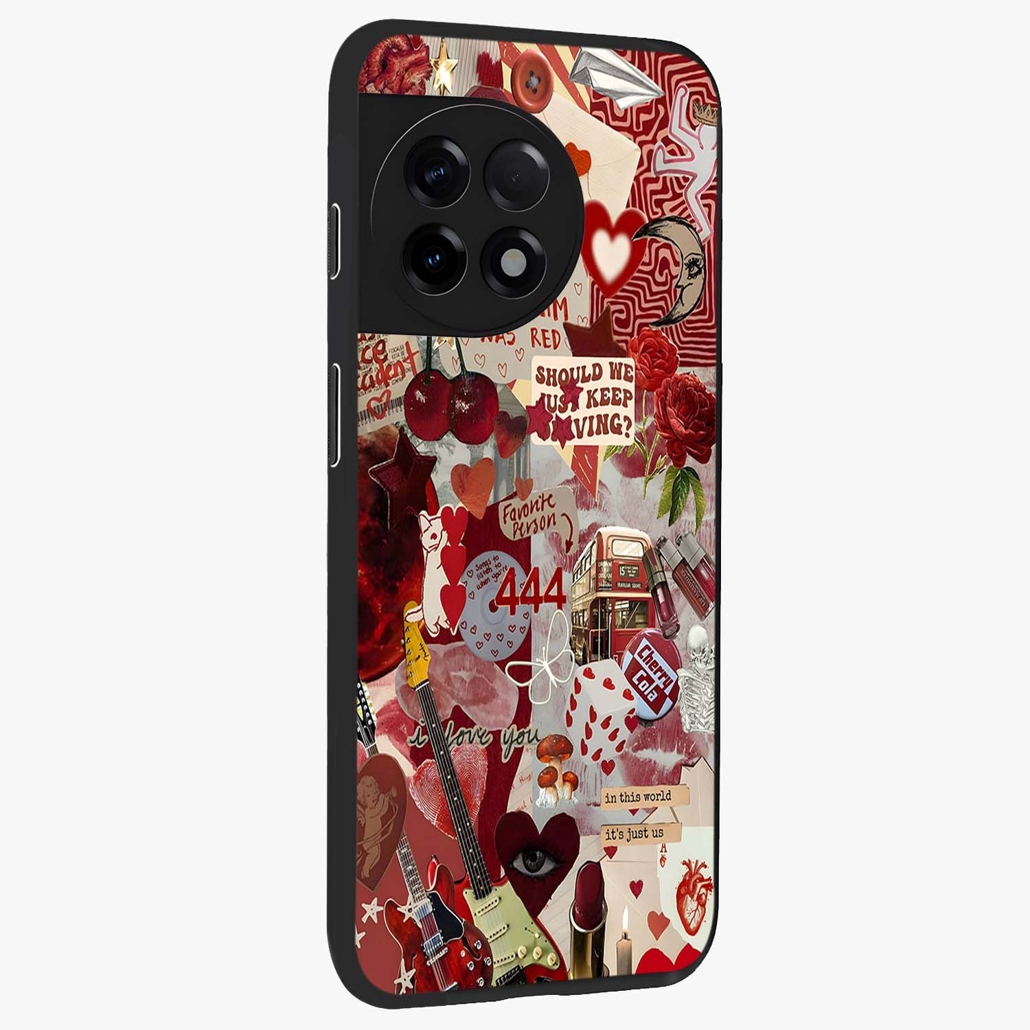 Lover’S Red Chaos Glass Case for 1+11R side perspective highlighting edgy detailing and premium build