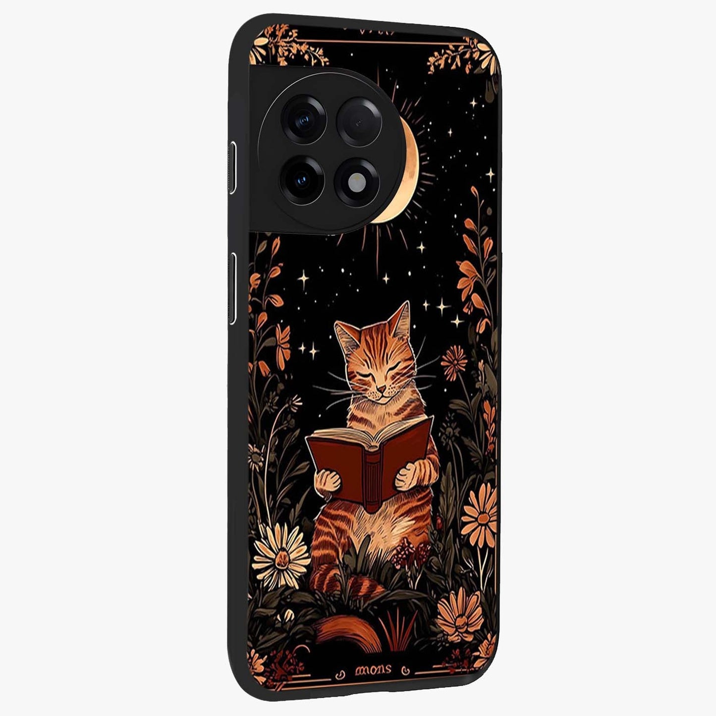Magical Cat Chronicle Glass Case for 1+11R side perspective highlighting sleek detailing and smooth premium build