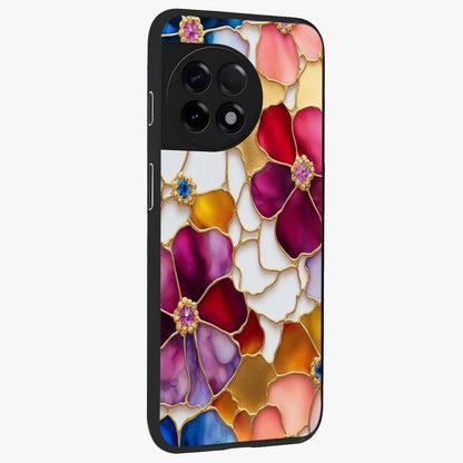 Marble Flower Pattern Glass Case for 1+11R side perspective highlighting elegant marble textures and sleek build