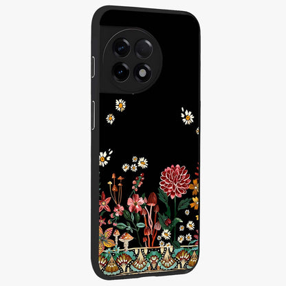 Midnight Bloom Pattern Glass Case for 1+11R side perspective highlighting intricate floral textures and premium edges