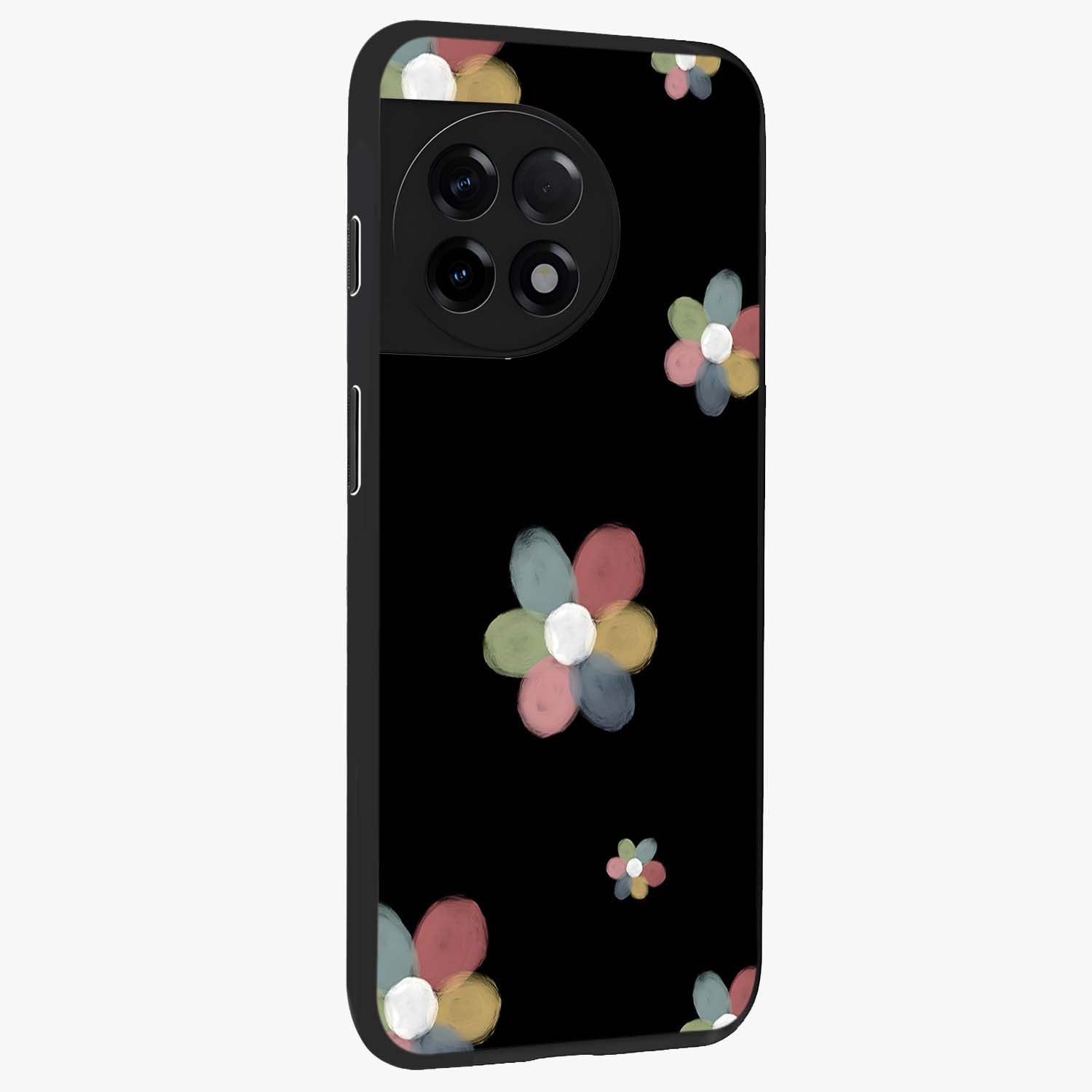 Minimal Floral Charm Glass Case for 1+11R side perspective highlighting refined minimal textures and smooth build
