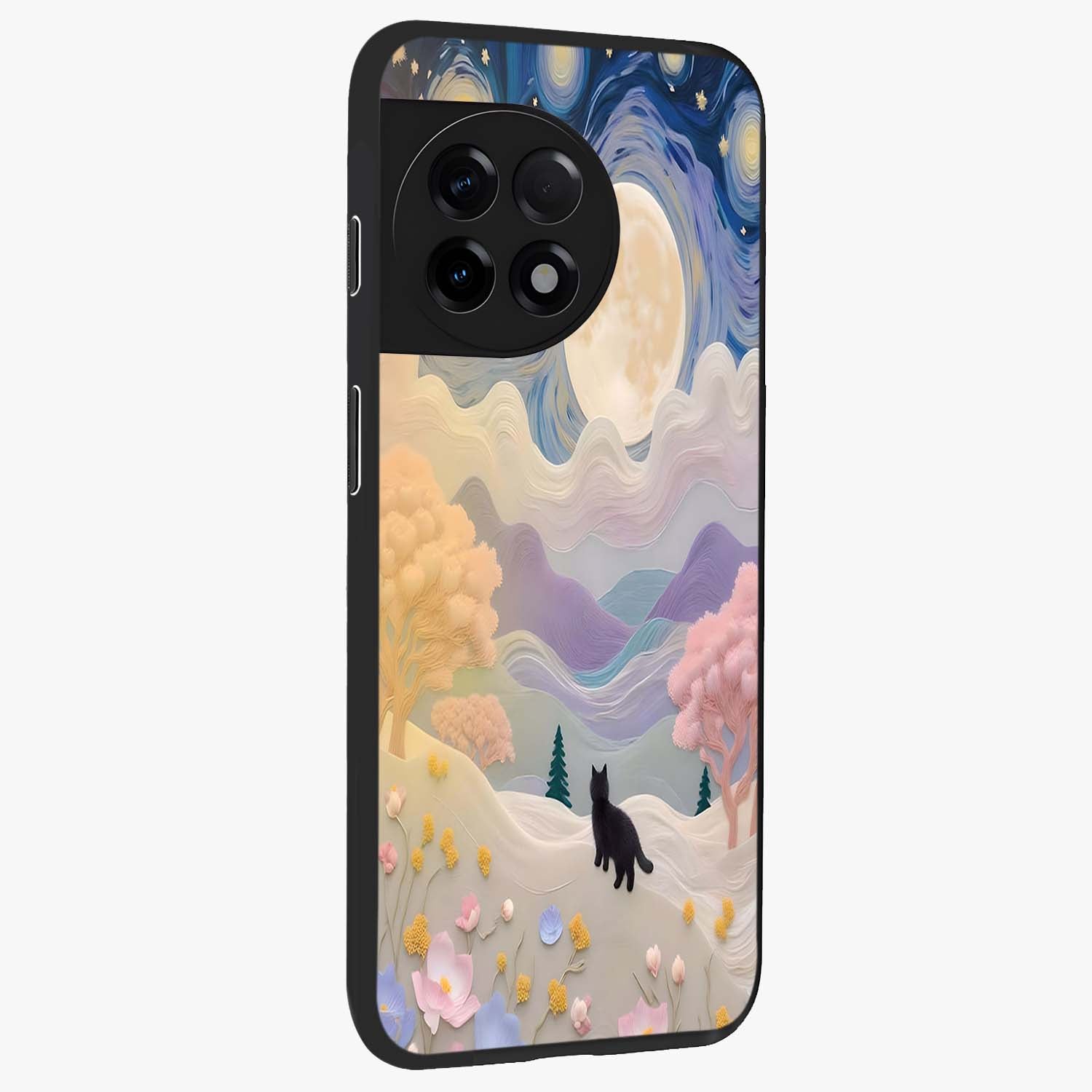 Moonlit Petal Path Glass Case for 1+11R side perspective highlighting refined bloom detailing and premium edges