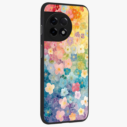 Multiple Background With Flower Glass Case for 1+11R side perspective highlighting rich floral textures and premium edges
