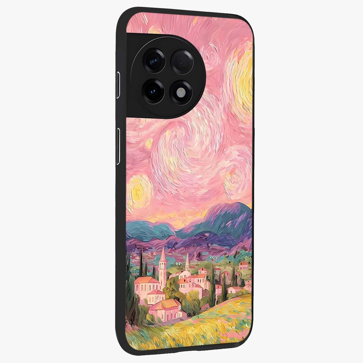 Pastel Starry Village Glass Case for 1+11R side perspective highlighting serene scenic textures and premium edges