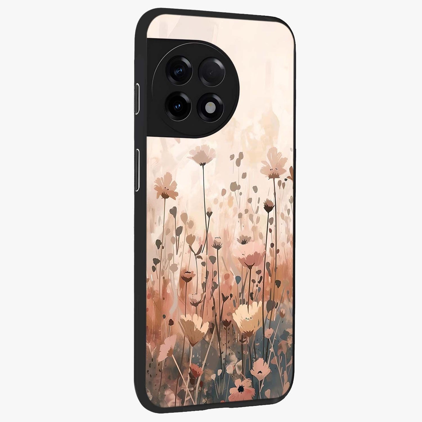 Pastel Wildflowers Glass Case for 1+11R side perspective highlighting vibrant bloom textures and smooth premium build