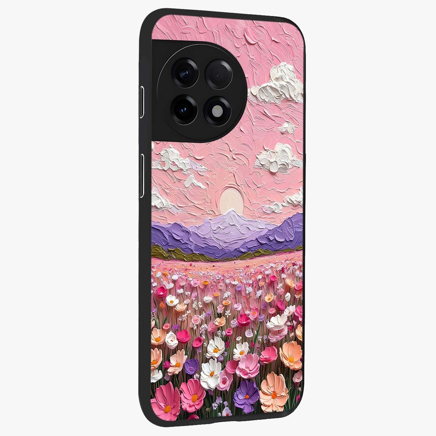 Pink Pastel Groovy Art Glass Case for 1+11R side perspective highlighting funky textures and premium edges