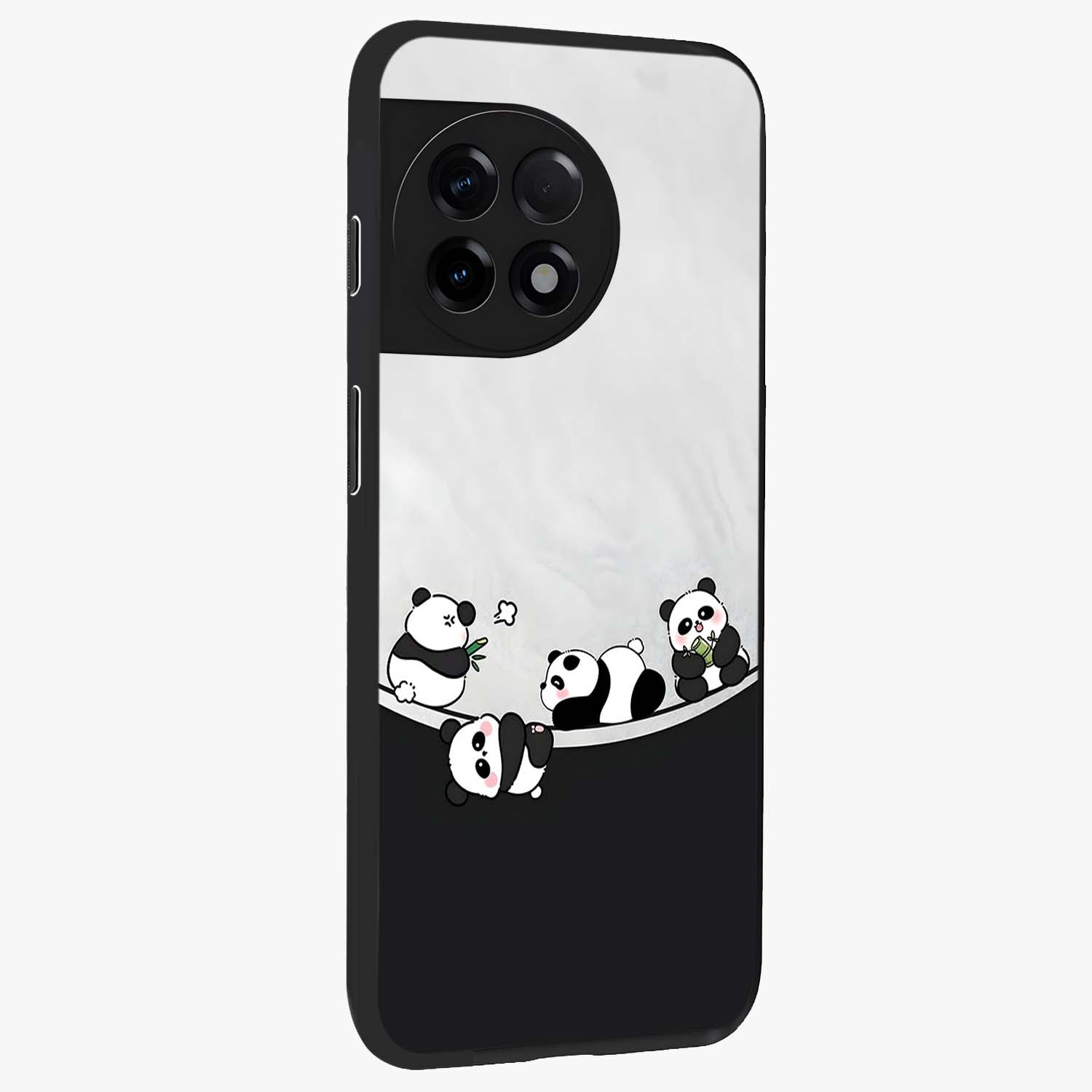 Playful Panda Parade Glass Case for 1+11R side perspective highlighting charming detailing and premium edges